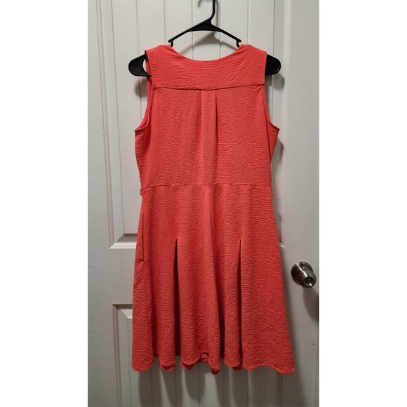 Cato Sleeveless Coral Pink Fit Flare Button Up Dress Pockets Spring Summer Sz M - Picture 5 of 7